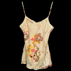Charlotte Tarantola Cream Floral & Chain Print Silk Camisole